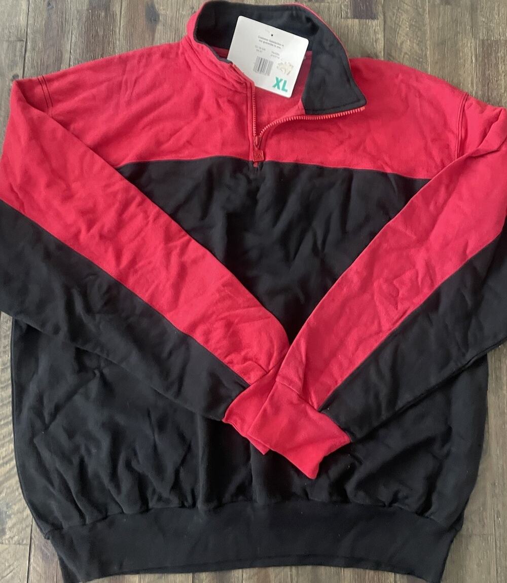 Vintage 90s JERZEES 1/4 Zip Sweatshirt / Sweater (Mens XL) Red/Black *NEW*
